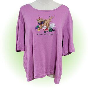 VTG Y2K MEOWY CHRISTMAS EMBROIDERED MCBLING HOLIDAY T-SHIRT EUC L